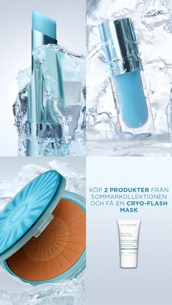 This Meta image ad for Clarins features a promotional summer offer, encouraging customers to buy two products from the s