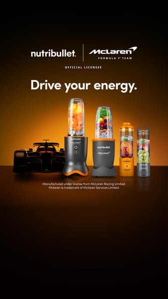 This ad showcases the Nutribullet and McLaren collaboration through an image that highlights the product line. The ad fe