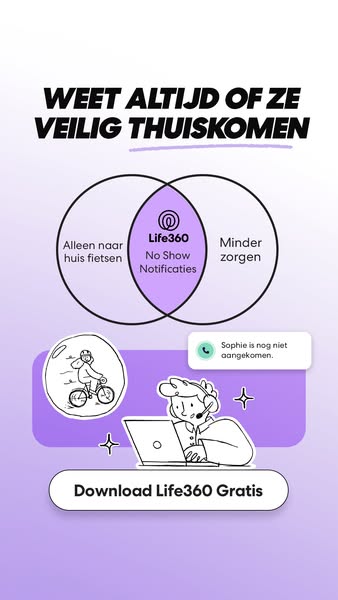 This ad for Life360 uses a Venn diagram to show how the app can help give you less worry while allowing children to be m