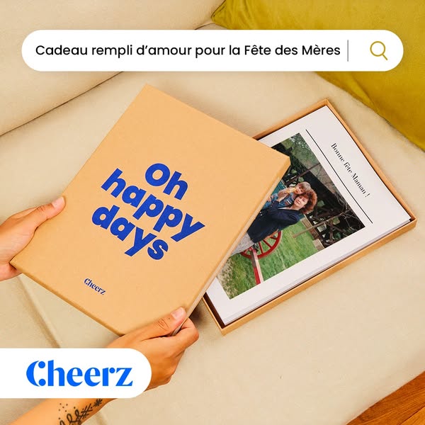 This ad for Cheerz promotes their photo print services as a Mother's Day gift idea. It features a person holding a g
