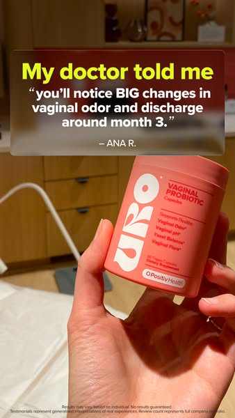This ad features a testimonial about a vaginal probiotic supplement from a customer who experienced significant changes 