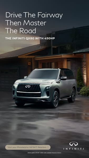 This image ad for Infiniti promotes the QX80 SUV, emphasizing its power and versatility for both leisurely drives and ma