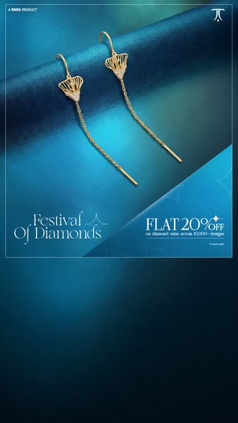 This ad showcases diamond earrings from TATA, highlighting a limited-time offer of 20% off on diamond value across 10,00