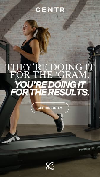 An ad for Centr fitness program and equipment presents the concept of working out for results versus working out for soc