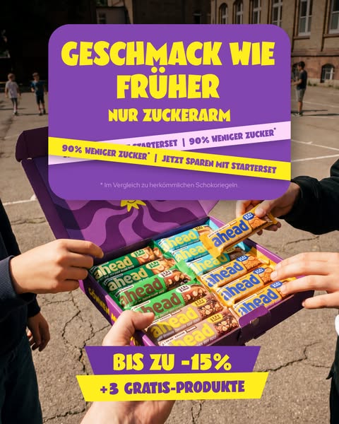 This ad promotes Ahead chocolate bars, which are positioned as a better alternative to traditional chocolate, featuring 