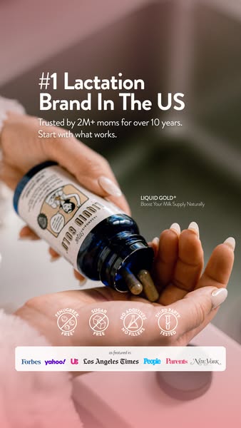 The ad promotes Liquid Gold lactation capsules to help boost milk supply naturally. It highlights that it's the #1 l