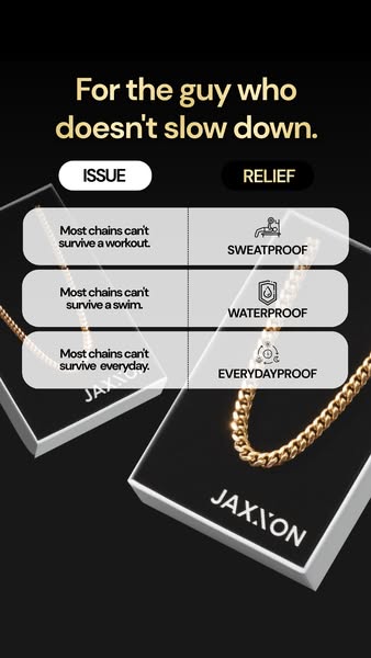 This ad for JAXXON jewelry features a men's gold chain. The ad highlights the differences between the advertised cha