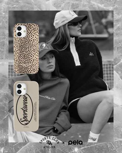 This image ad showcases Pela phone cases in a stylistic shot with two models. It is intended to showcase the aesthetic a