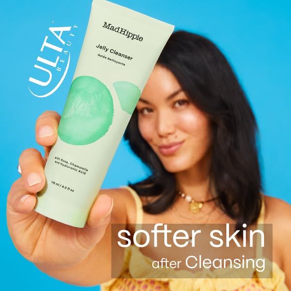 This ad features Mad Hippie Jelly Cleanser, highlighting its ability to deliver softer skin after cleansing. The ad feat