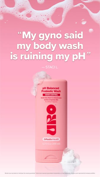 This ad features a testimonial from a customer named Staci L. who says her gynecologist told her that her body wash was 