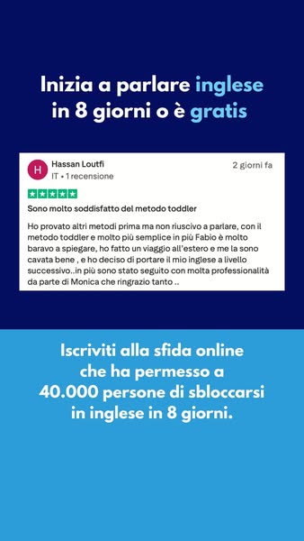 This ad promotes an online challenge that helps people unlock their English language skills in 8 days. It features a tes