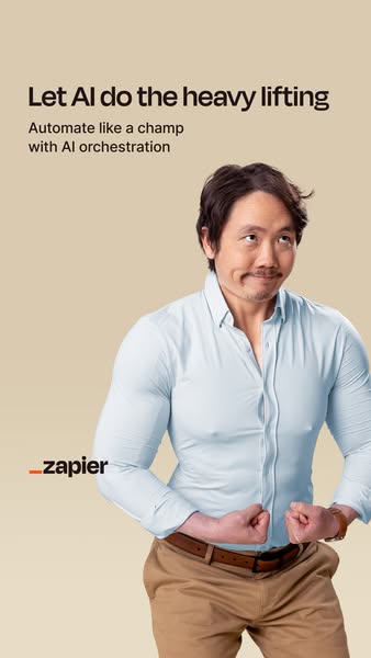 This ad uses a humorous visual metaphor to convey the idea that Zapier's AI orchestration can handle the 'heavy 