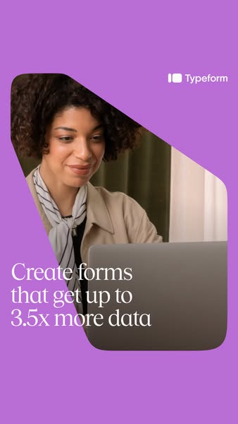 This ad promotes Typeform, a platform that helps users create forms that get up to 3.5x more data. The ad features a wom