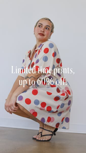 This image ad promotes limited-time prints with up to 60% off, featuring a model in a polka dot dress.