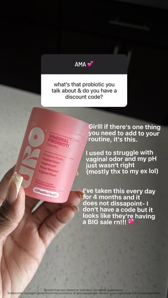 This ad features a customer testimonial for O Positiv Health Vaginal Probiotic Capsules. The ad is formatted to look lik