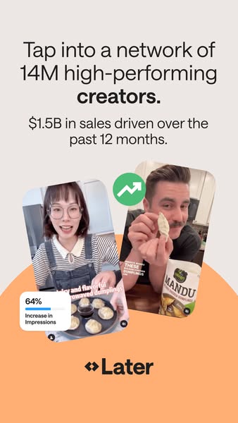 This ad promotes Later's network of high-performing creators, highlighting the sales driven by these creators and fe
