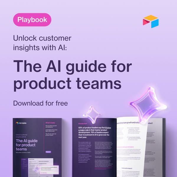 This ad promotes Airtable's AI guide for product teams. The ad highlights the importance of AI in product developmen