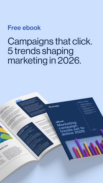 This is an image ad for Airtable that advertises a free ebook about 5 trends shaping marketing in 2026.