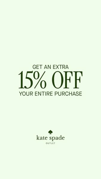 The image ad promotes a special offer from Kate Spade Outlet, inviting customers to enjoy an extra 15% off their entire 