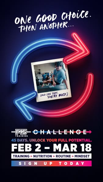 This image ad promotes the F45 training program and encourages viewers to sign up today to unlock their full potential. 