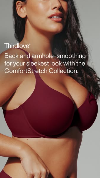 This ad for Thirdlove features a close-up shot of a woman wearing a bra from the ComfortStretch Collection. The ad highl
