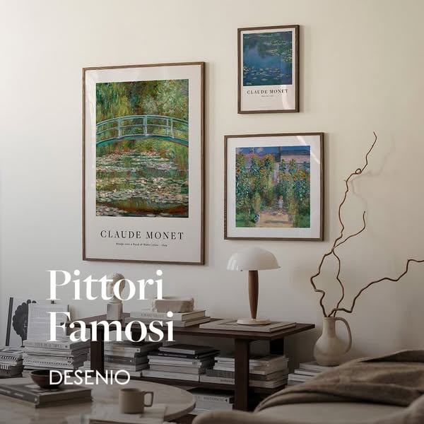 This ad showcases a collection of framed art prints from Desenio, featuring the works of Claude Monet. The prints are di