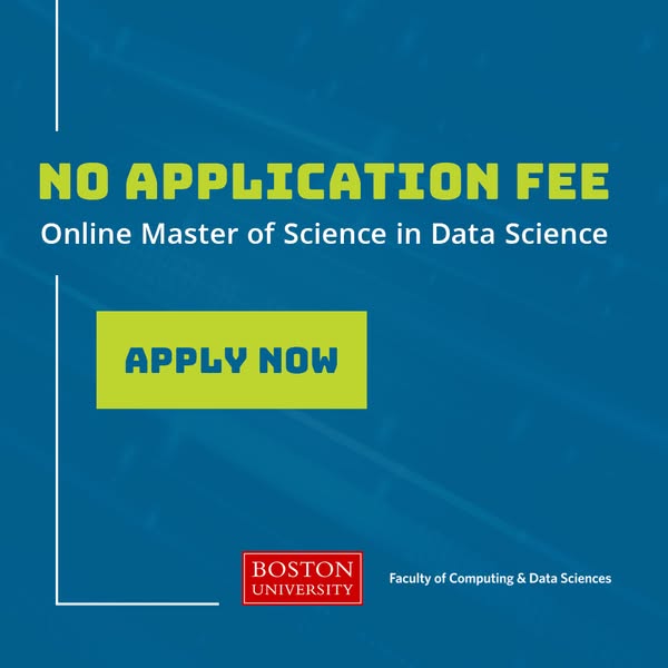 This ad promotes Boston University's online Master of Science in Data Science program, highlighting the absence of a
