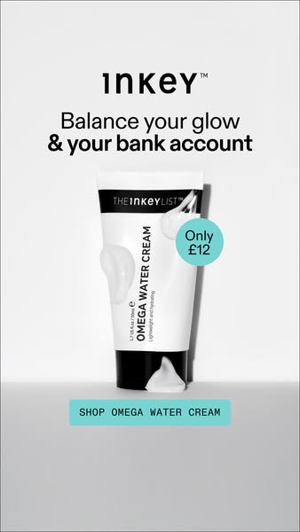 This image ad for The Inkey List promotes their Omega Water Cream. The ad highlights the product's ability to balanc