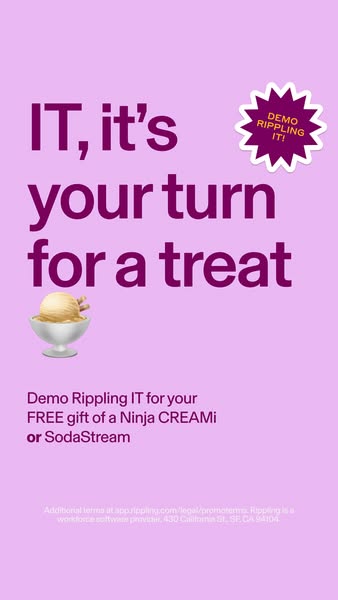 This ad for Rippling IT targets IT professionals with the offer of a free Ninja CREAMi or SodaStream when they demo the 