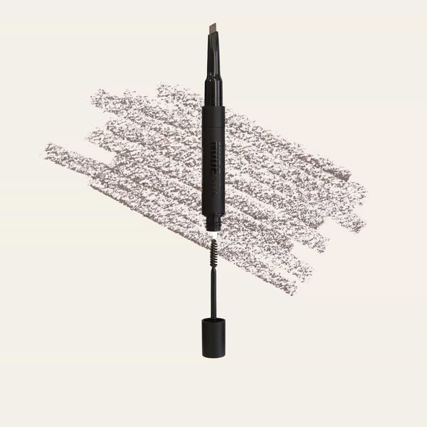 This ad features an eyebrow pencil from the brand NUDESTIX. The ad showcases the dual-ended design of the product, with 