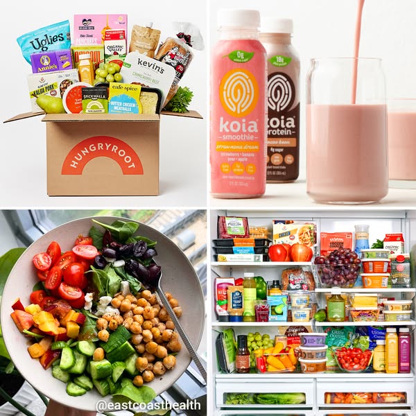This ad showcases a variety of healthy food options available through Hungryroot, emphasizing convenience and healthy ea