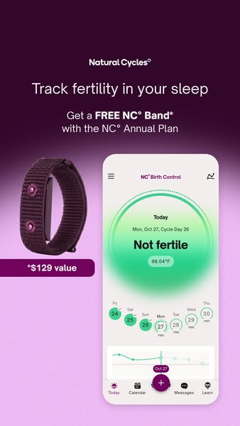 This image ad promotes Natural Cycles, a brand focused on fertility tracking. The ad highlights the ability to track fer