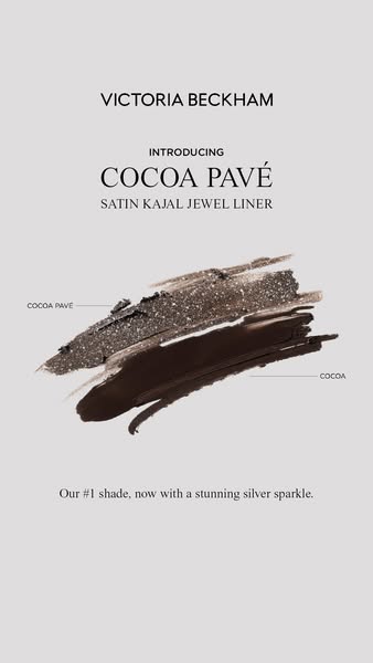 This ad introduces the new Cocoa Pavé shade of Victoria Beckham Beauty's Satin Kajal Jewel Liner. It highlights the 