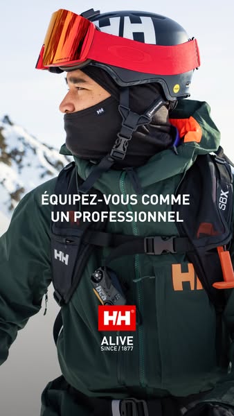 This ad features a close up shot of a man with outdoor winter gear. The ad encourages consumers to ‘equip yourself like 