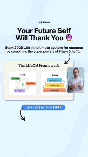 This ad promotes the LifeOS Framework, which combines vision and action to help users achieve success. It targets indivi