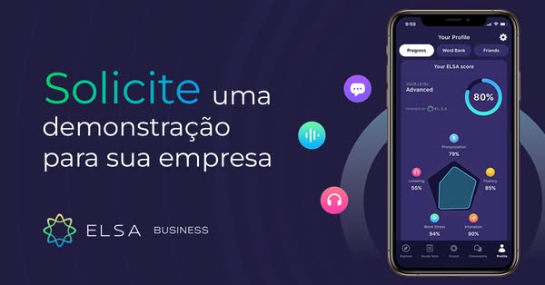 The image ad features the ELSA Business app and invites viewers to request a demo for their company. The ad showcases a 
