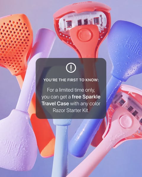 This image ad for Billie features a collection of colorful razor starter kits and promotes a limited-time offer for a fr