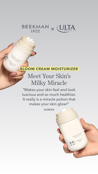 This ad for Beekman 1802 Bloom Cream features the product's collaboration with Ulta Beauty, and includes a customer 