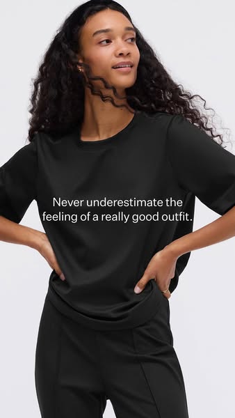 This ad features a woman wearing a black top and pants. The ad's headline emphasizes the positive feeling associated