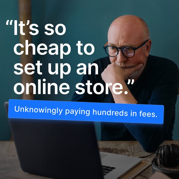 This ad highlights the hidden fees associated with setting up an online store, contrasting the initial perception of aff