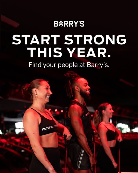 This image ad for Barry's promotes starting the year strong by finding your people at Barry's. The ad features t