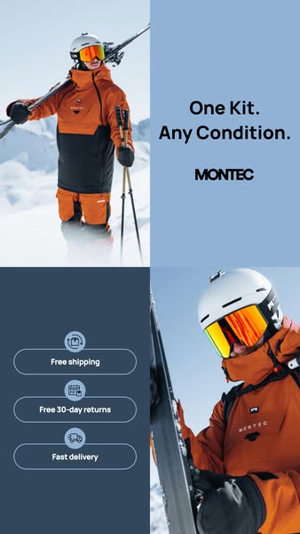 This ad showcases Montec's versatile ski kit, emphasizing its suitability for any condition. The ad features visuals