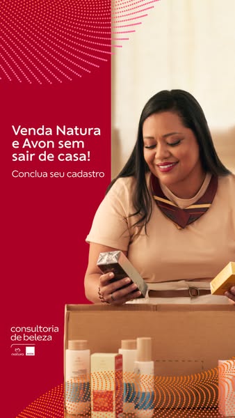 This ad promotes the opportunity to sell Natura and Avon products from home. It features a woman holding Natura products