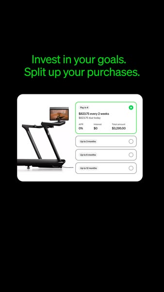 This image ad promotes a financing option for a treadmill purchase, highlighting the ability to split the cost into smal