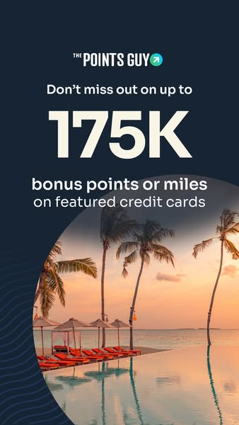 The ad is for The Points Guy, promoting up to 175K bonus points or miles on featured credit cards. The visual features a