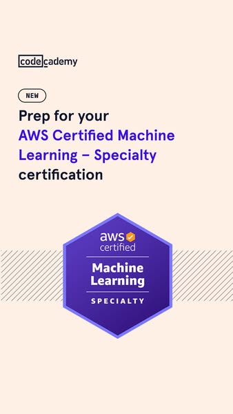 This ad promotes Codecademy's AWS Certified Machine Learning - Specialty certification prep course.