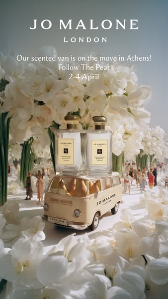 This image ad by Jo Malone London announces that their scented van is on the move in Athens from April 2-4 and encourage