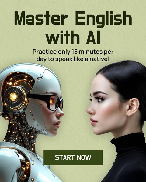 This ad promotes an AI-powered English learning tool, suggesting that users can master English and speak like a native b