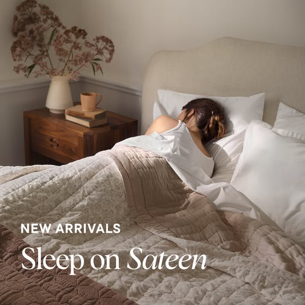 This ad showcases new sateen bedding, emphasizing the comfort and luxury it provides for a good night's sleep.