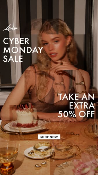 This image ad by Lovisa promotes a Cyber Monday sale with an extra 50% off. The ad features a model wearing jewelry from